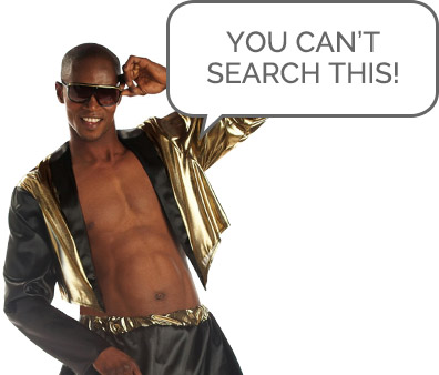 A person in a goofy costume stating the searched product cannot be found